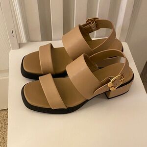 AEROSOLES Tan Women's Sandals with Gold Buckle